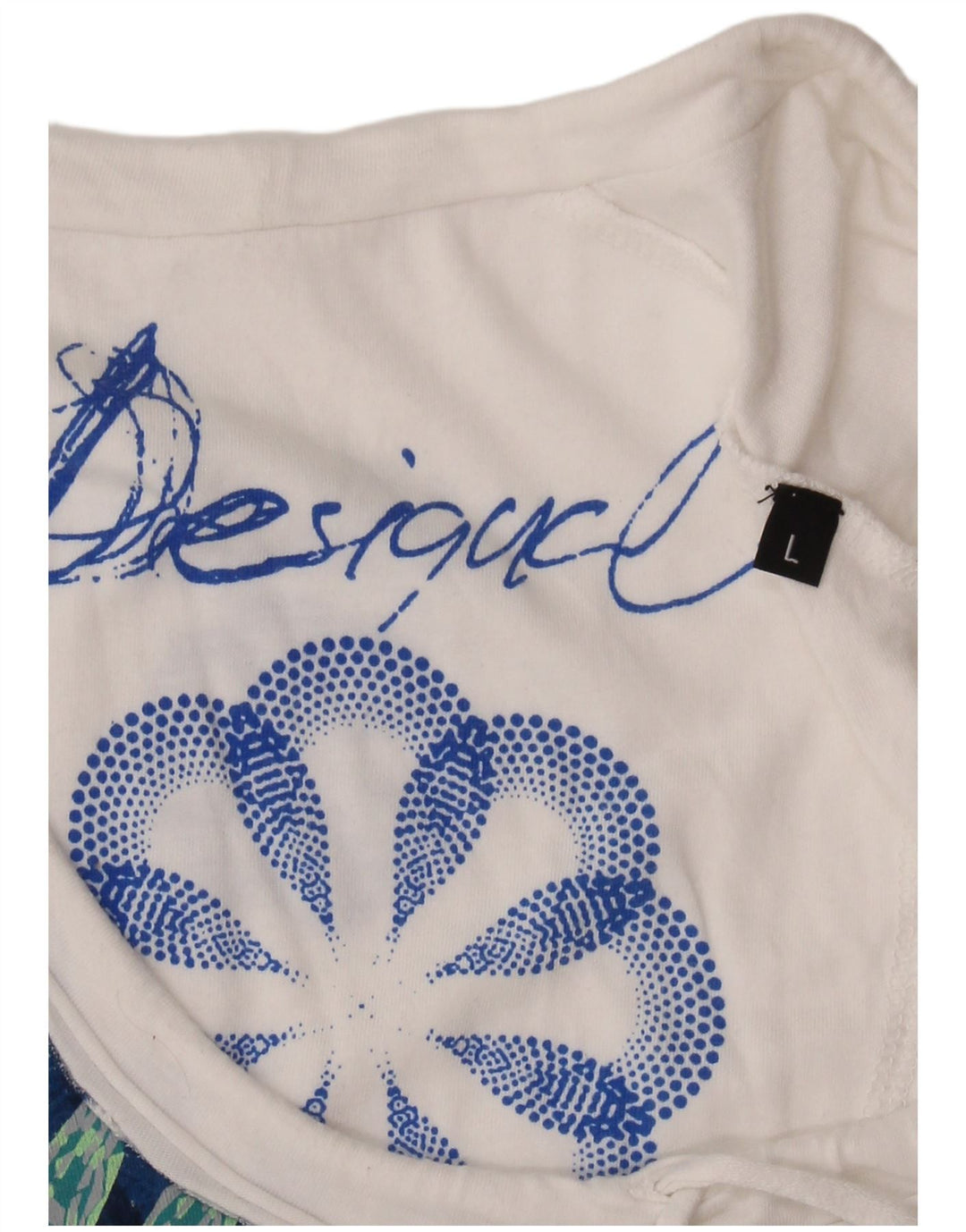 Desigual T-shirt grafica da donna Top UK 14 Large White Floral