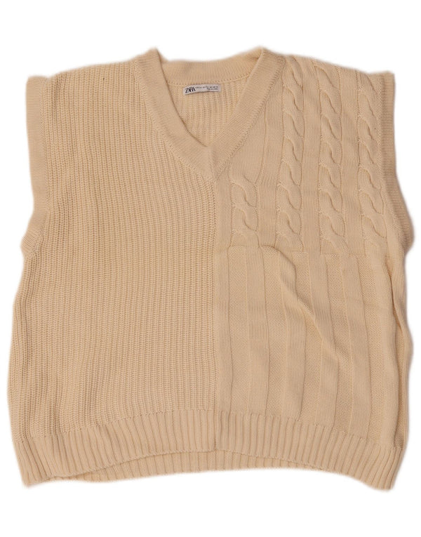 Zara Mens Relaxed Fit Vest Tank Top Medium Beige Cotton