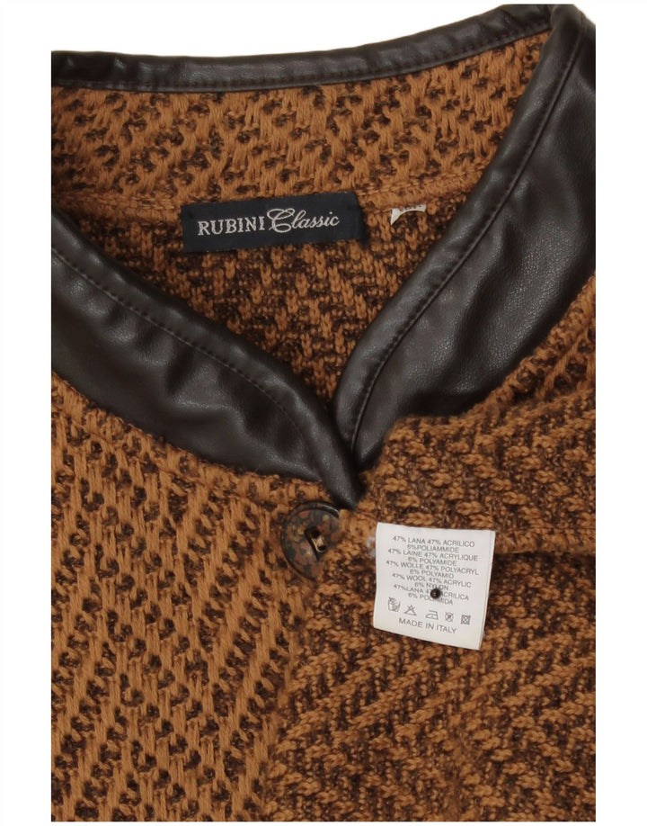 Maglione cardigan da donna vintage UK 14 lana Chevron marrone medio