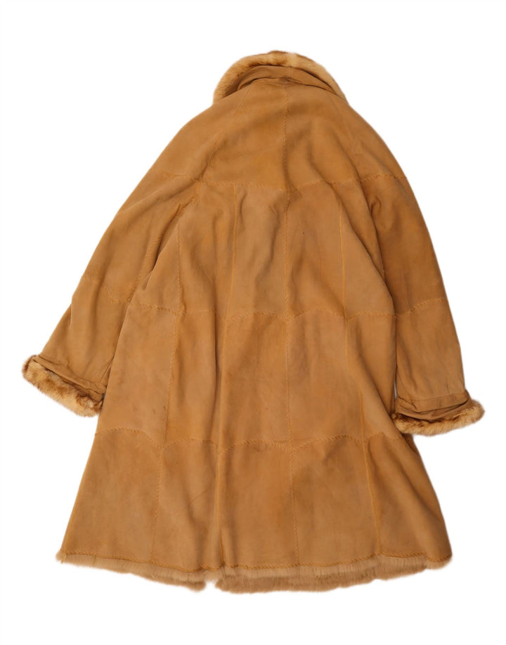 Cappotto in shearling oversize da donna vintage UK 14 grande pelle beige