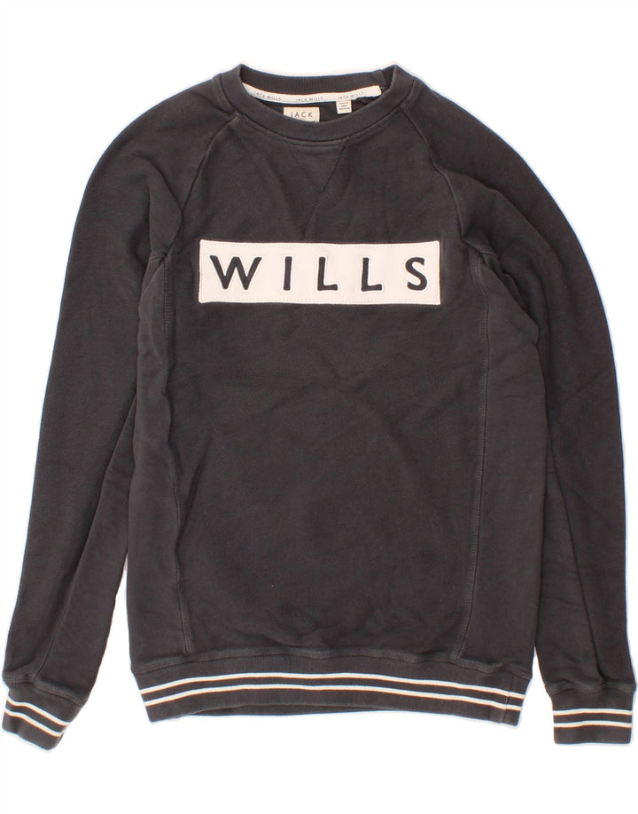 JACK WILLS Mens Graphic Sweatshirt Jumper Small Grey Cotton Vintage Jack Wills and Second-Hand Jack Wills from Messina Hembry 