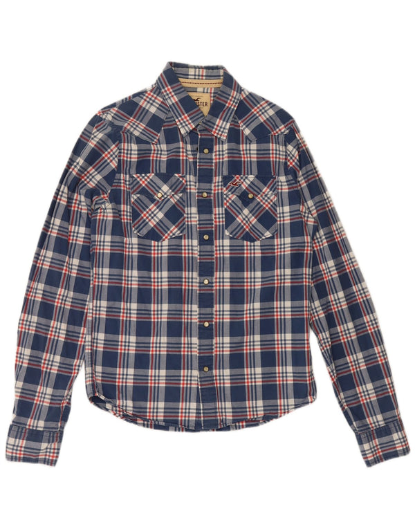 Camicia da uomo Hollister Large in cotone a quadri blu navy