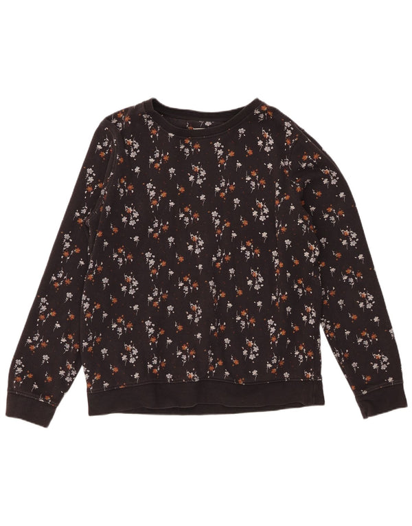 FAT FACE Felpa da donna Maglione UK 14 Cotone floreale nero medio