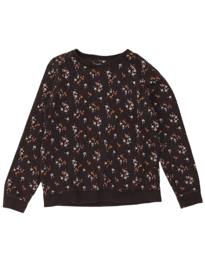 FAT FACE Felpa da donna Maglione UK 14 Cotone floreale nero medio