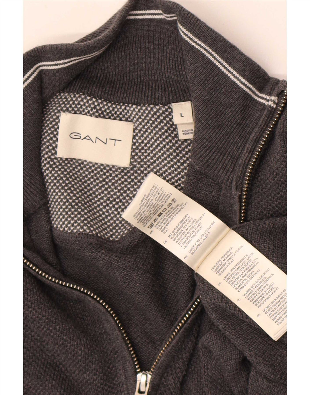 Gant Maglione da uomo con zip e collo grande in cotone grigio