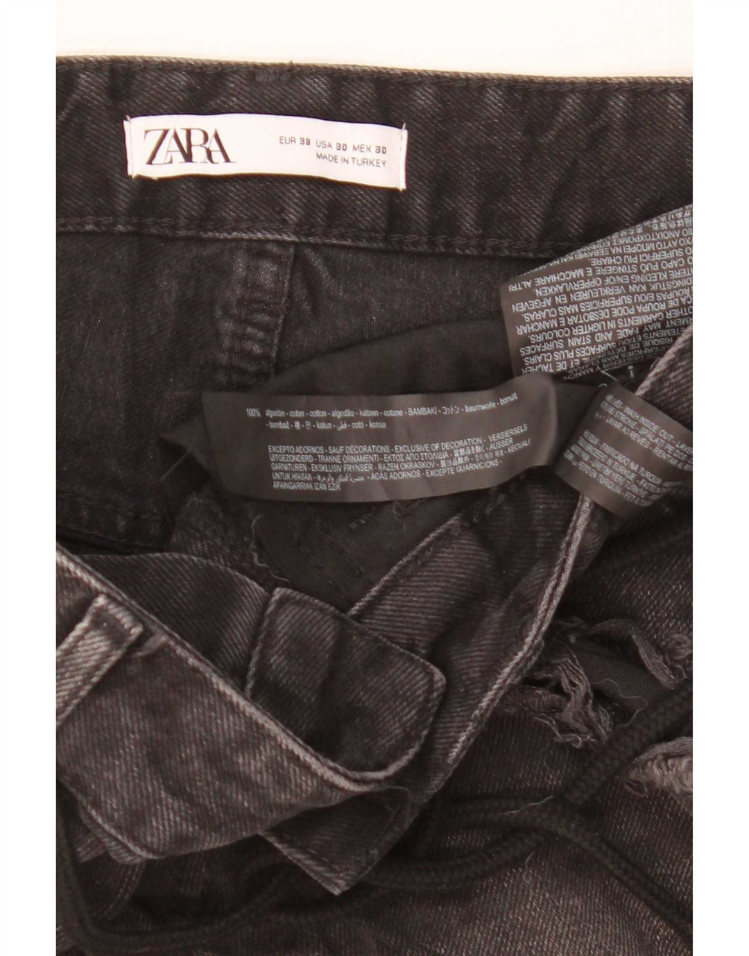 Pantaloncini in denim invecchiato da uomo Zara EU 38 piccoli W30 cotone nero