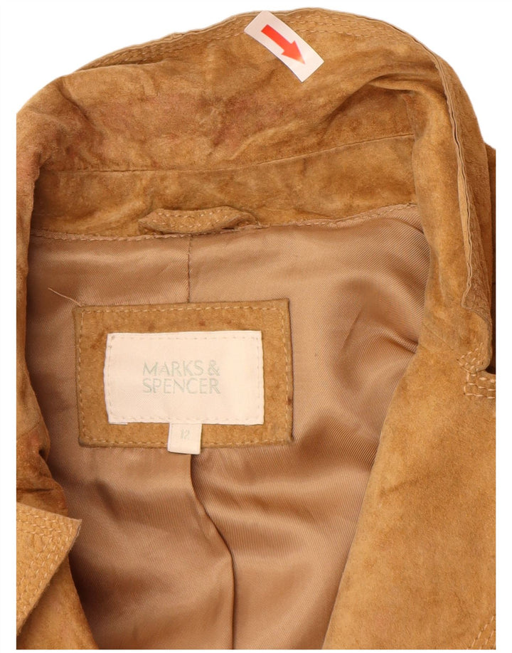 Soprabito in pelle scamosciata da donna Marks & Spencer UK 12 in pelle marrone medio