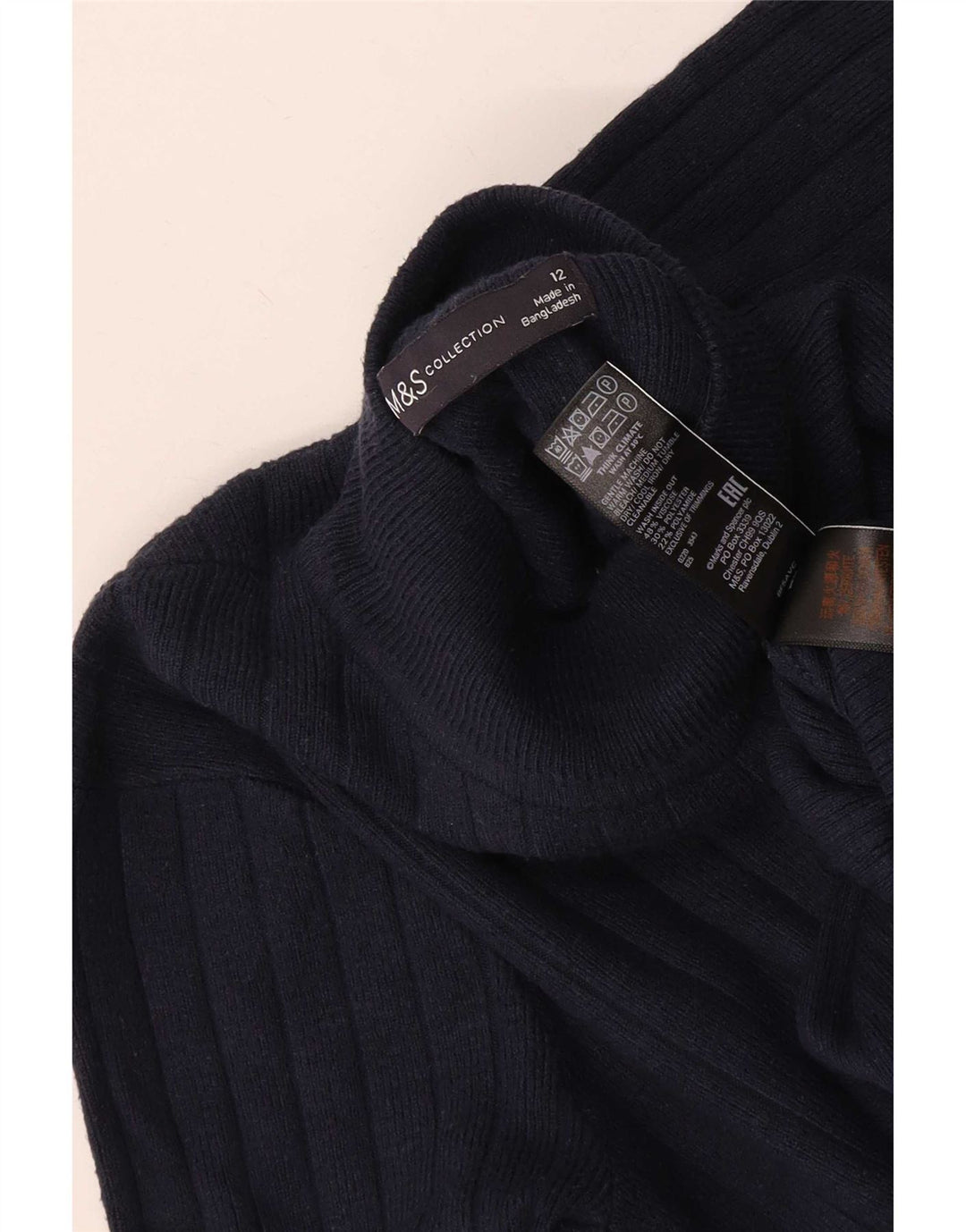 Maglione maglione a collo alto da donna Marks & Spencer UK 12 medio blu navy