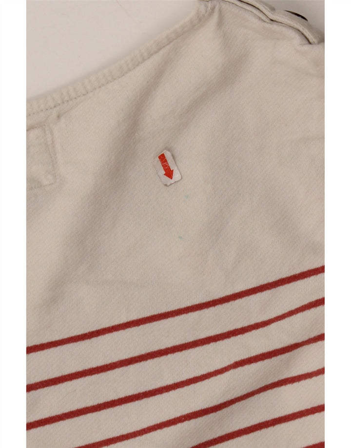 FAT FACE Top da donna a maniche lunghe UK 8 piccolo cotone a righe bianco sporco