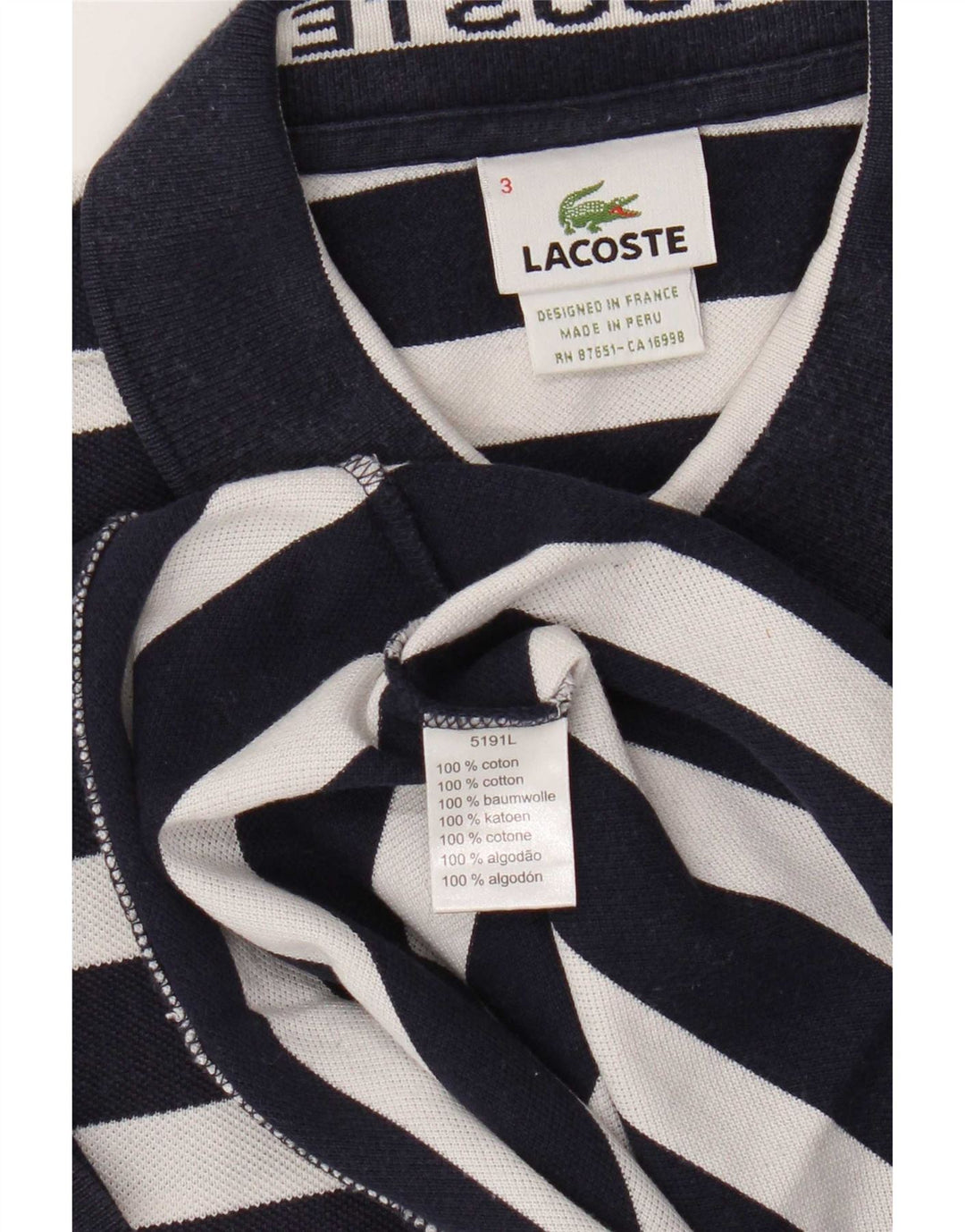 Polo da uomo a maniche corte Lacoste taglia 3 piccola a righe blu navy