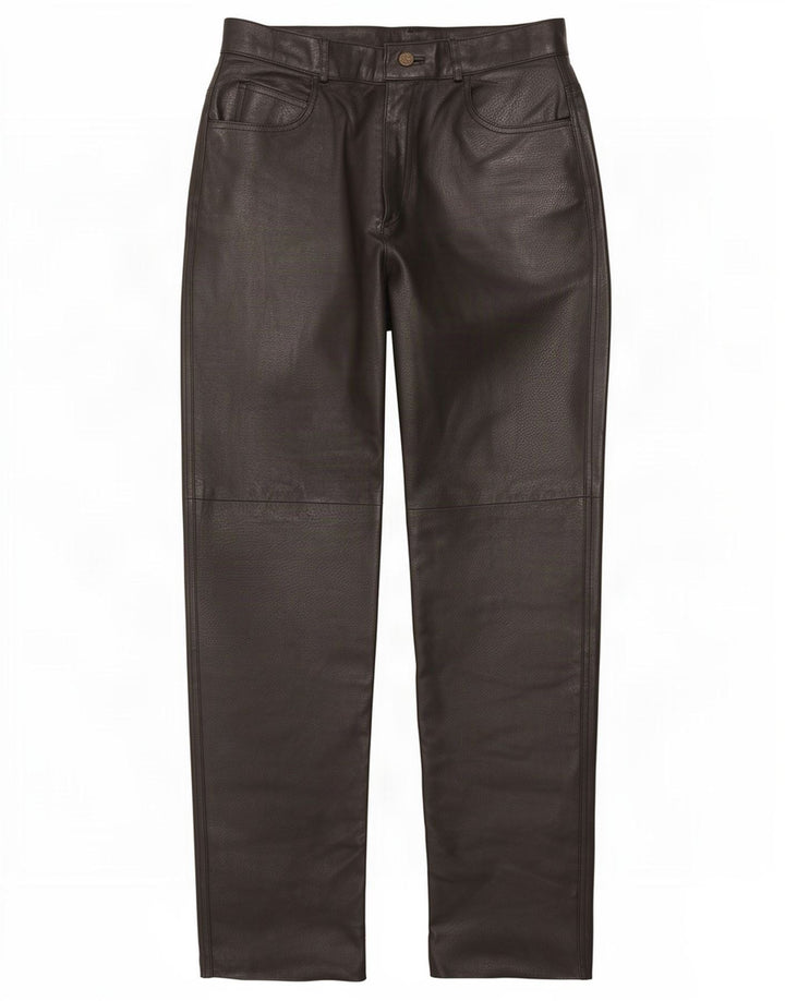 Pantaloni dritti in pelle vintage da donna EU 40 medi W29 L31 neri