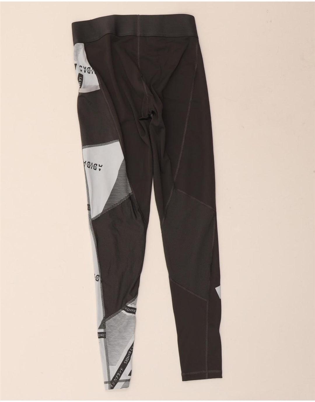 Leggings ADIDAS da donna a tre strisce UK 8/10 Piccolo nero geometrico