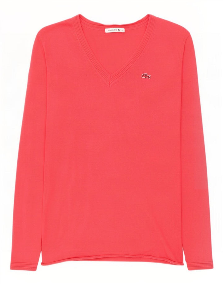 Maglione da donna con scollo a V Lacoste EU 38 cotone rosa medio