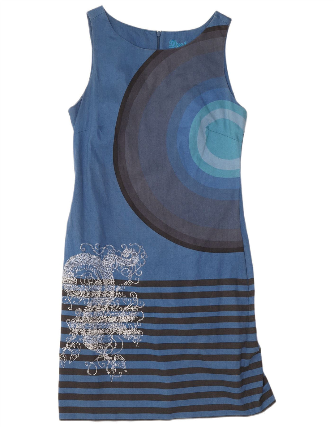 Desigual Abito tubino senza maniche con grafica da donna EU 38 Blu medio a righe