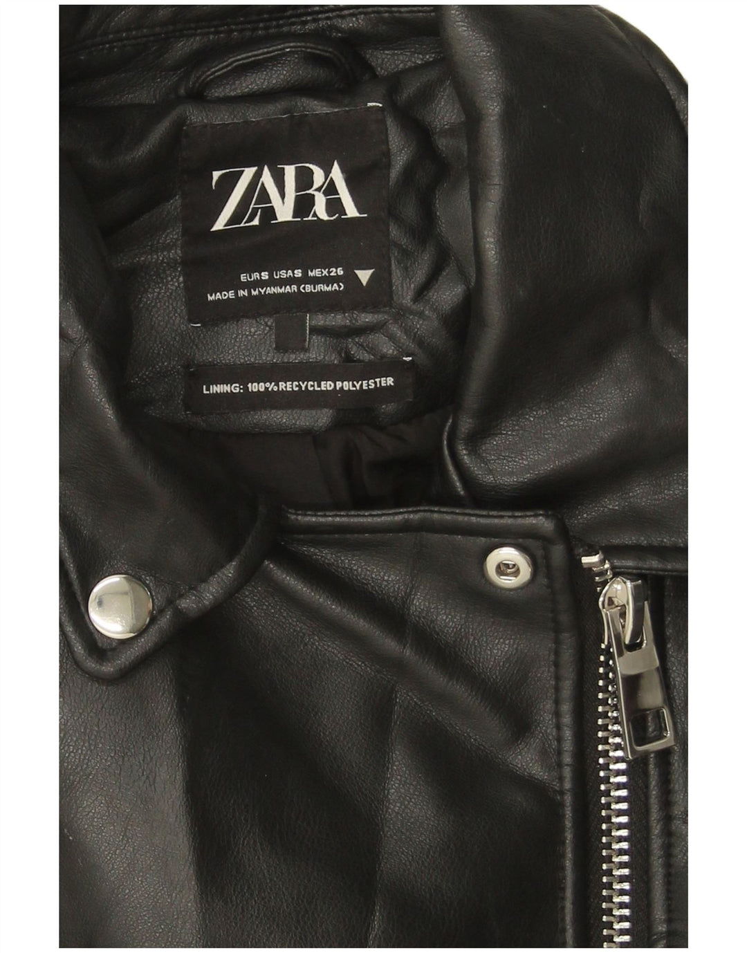 Giacca da motociclista in ecopelle corta da donna Zara UK 10 piccola in poliuretano nero