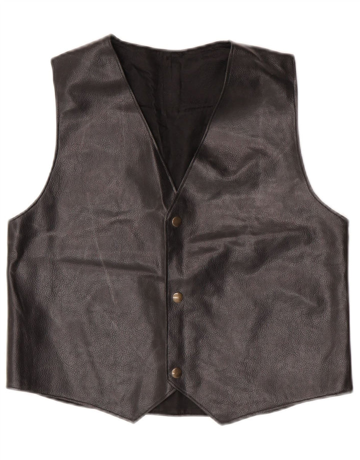 Gilet in pelle da donna vintage UK 14 medio nero