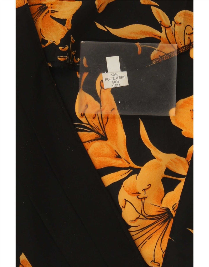 Top cardigan da donna vintage IT 48 XL poliestere floreale nero
