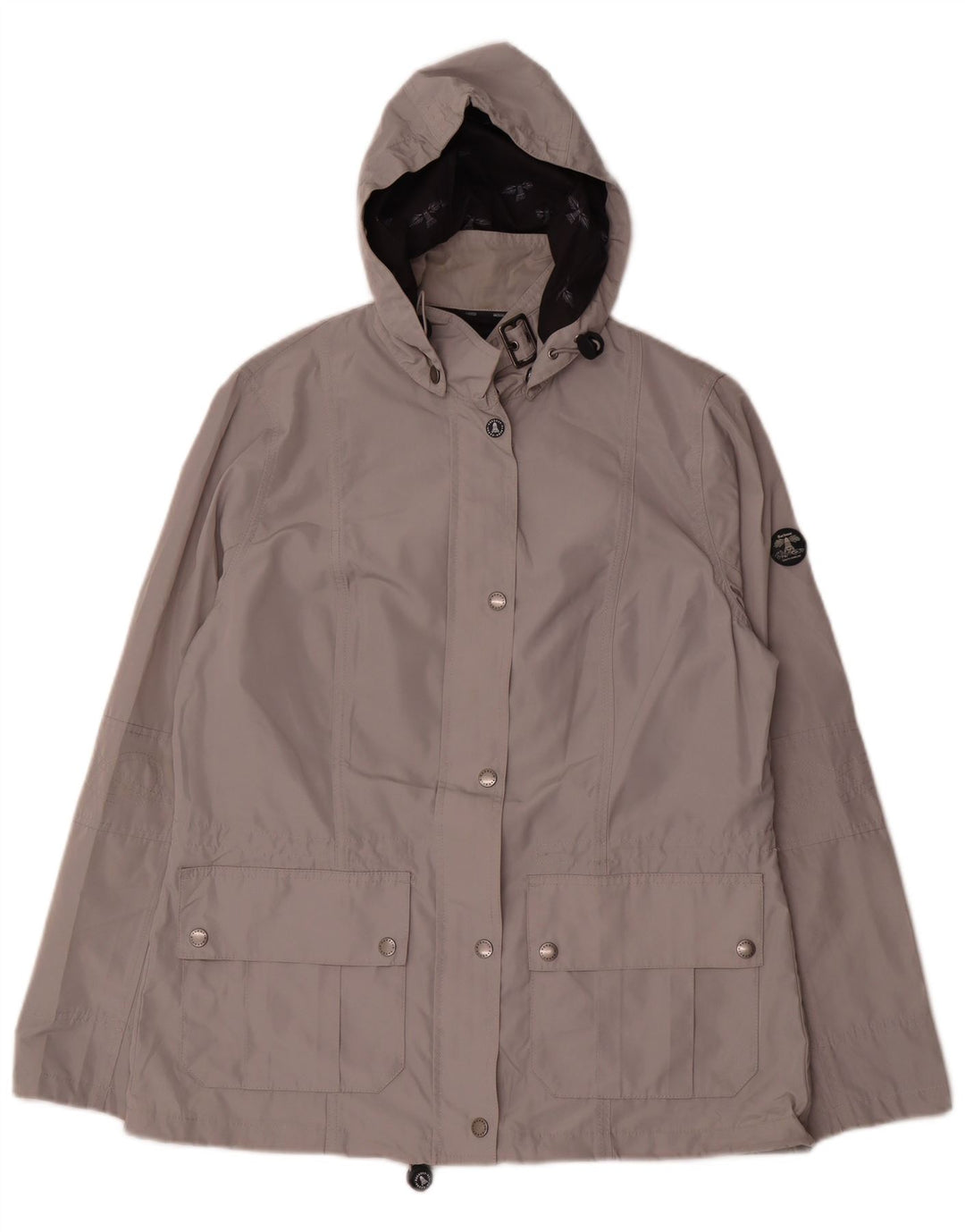 Giacca antipioggia con cappuccio da donna Barbour UK 14 grande poliestere grigio