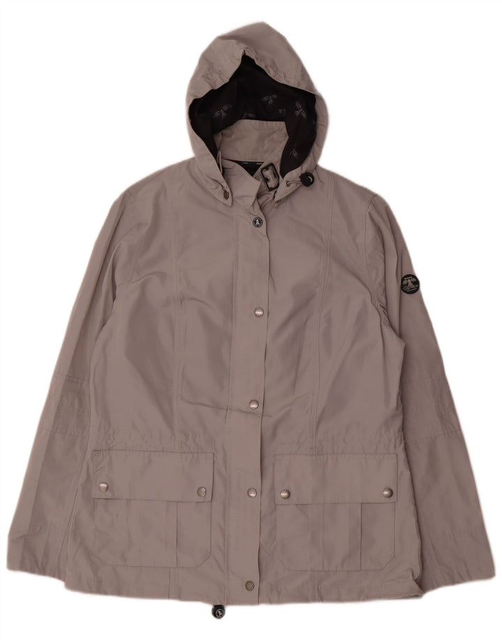 Giacca antipioggia con cappuccio da donna Barbour UK 14 grande poliestere grigio