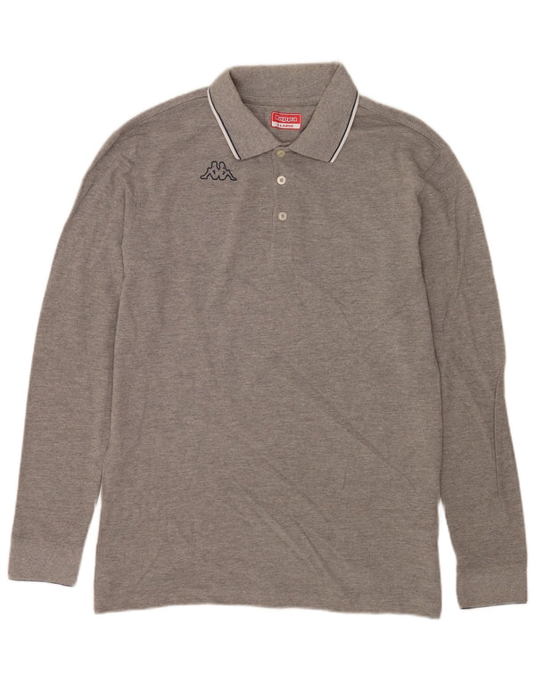 Polo Kappa Uomo Manica Lunga XL Cotone Rigato Grigio