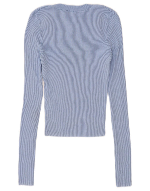 Top corto da donna Zara a maniche lunghe UK 4 XS blu viscosa