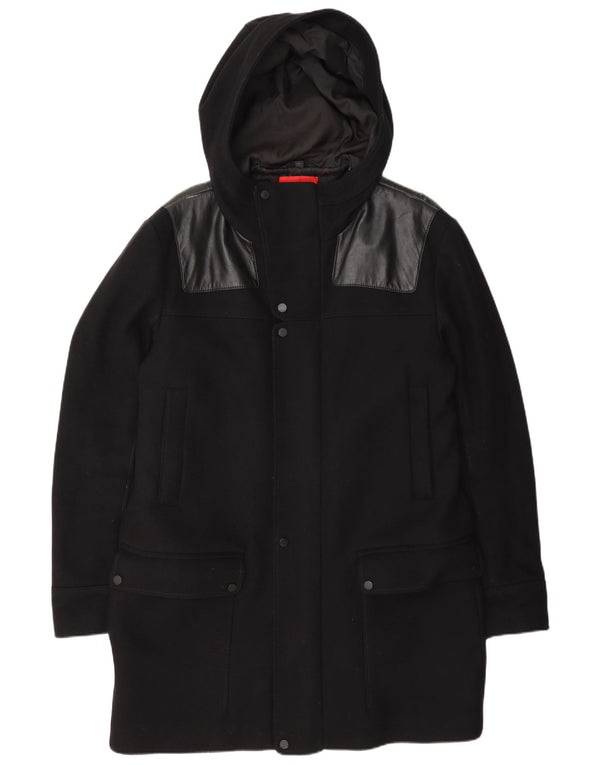 Cappotto con cappuccio da uomo Hugo Boss EU 52 XL lana nera