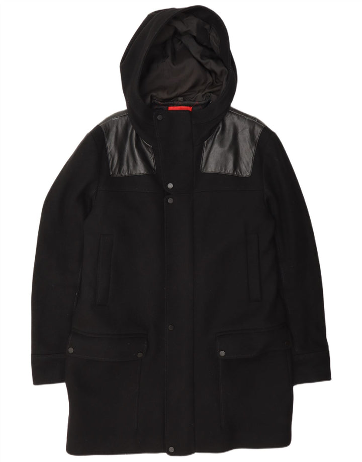 Cappotto con cappuccio da uomo Hugo Boss EU 52 XL lana nera