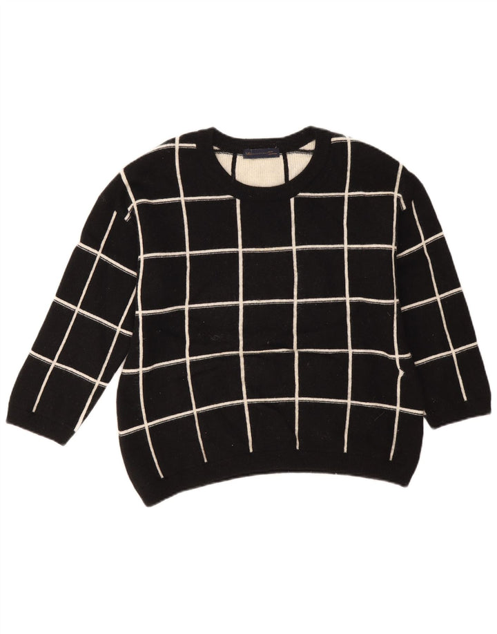 Maglione maglione con scollo a barca da donna Marks & Spencer UK 14 grande motivo a quadri neri