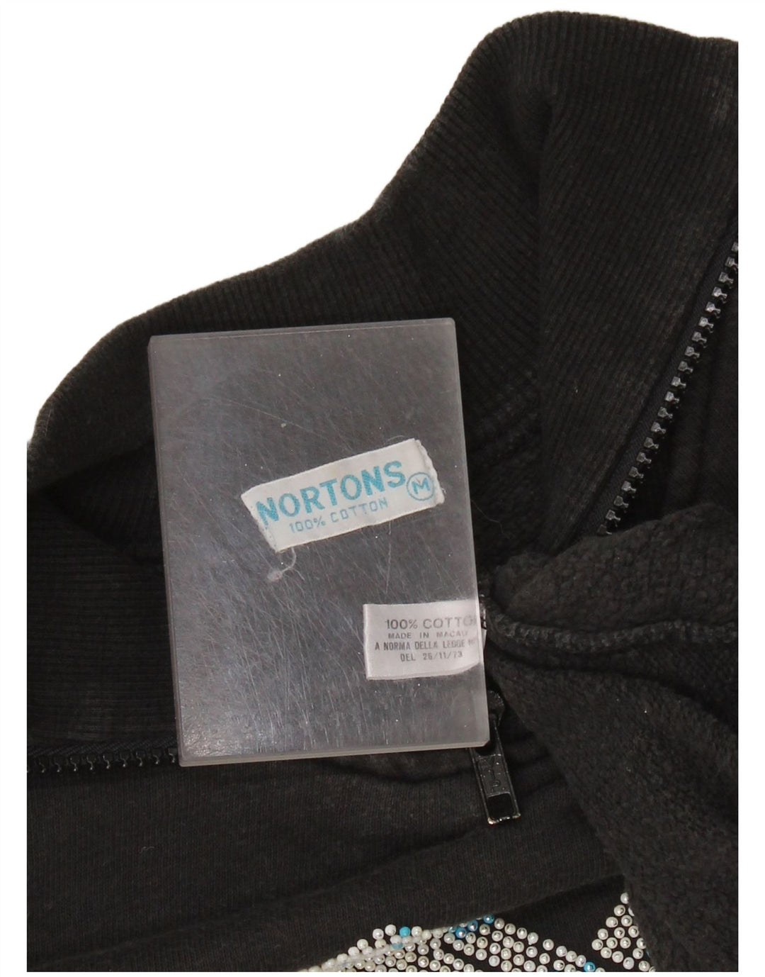 NORTONS Felpa con collo con zip grafica da donna Maglione UK 14 Medio Nero