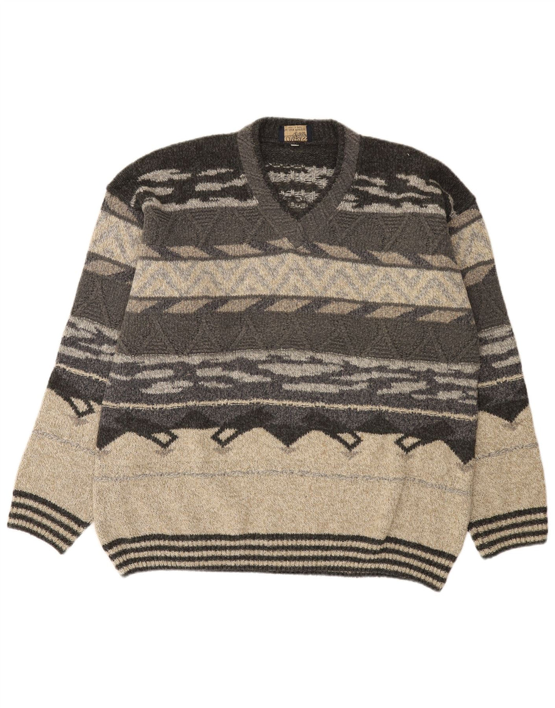 COMPASS CARD Maglione da uomo con scollo a V IT 52 Grande grigio geometrico