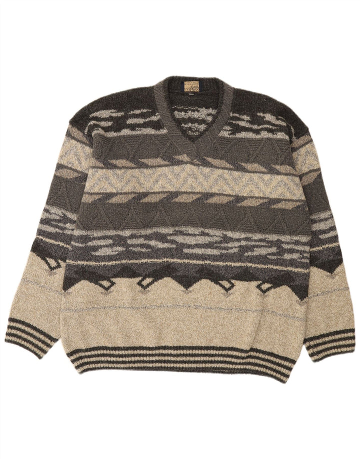 COMPASS CARD Maglione da uomo con scollo a V IT 52 Grande grigio geometrico