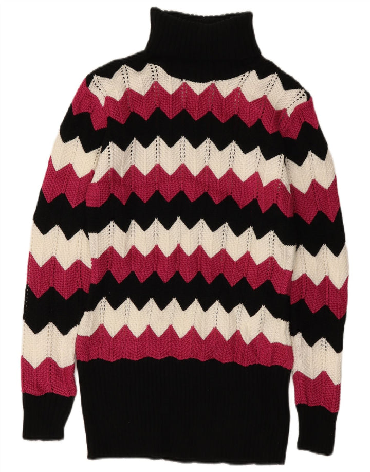 Maglione maglione collo alto da donna VINTAGE UK 16 Grande Chevron multicolore