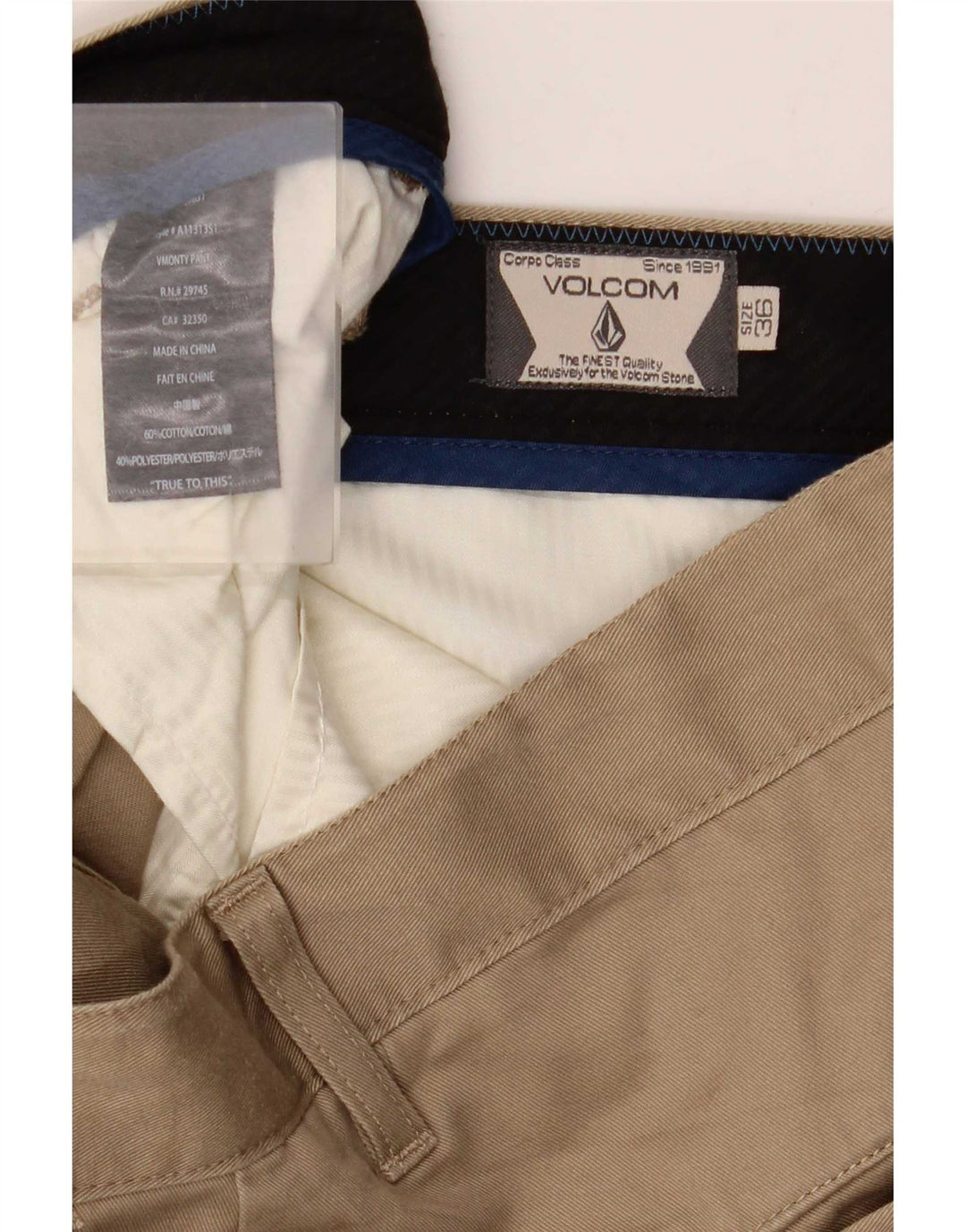 Pantaloni chino slim da uomo Volcom W36 L34 in cotone beige