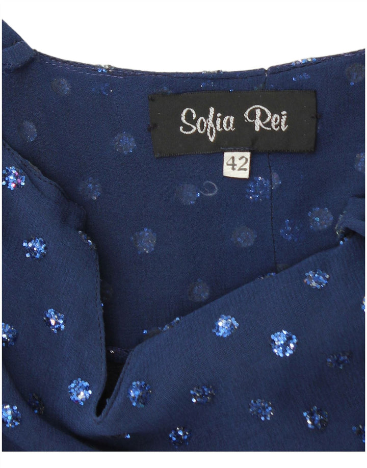 Abito sottoveste da donna VINTAGE IT 42 medio in seta maculata blu navy