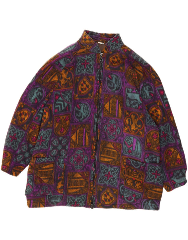 Giacca in pile oversize da donna vintage UK 18 XL multicolore geometrica