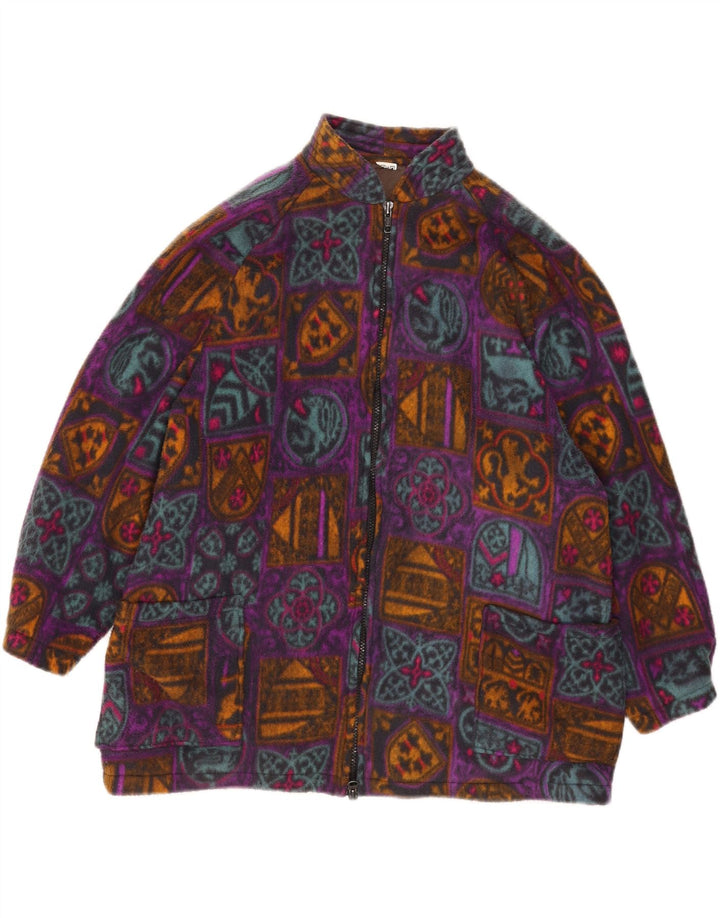 Giacca in pile oversize da donna vintage UK 18 XL multicolore geometrica