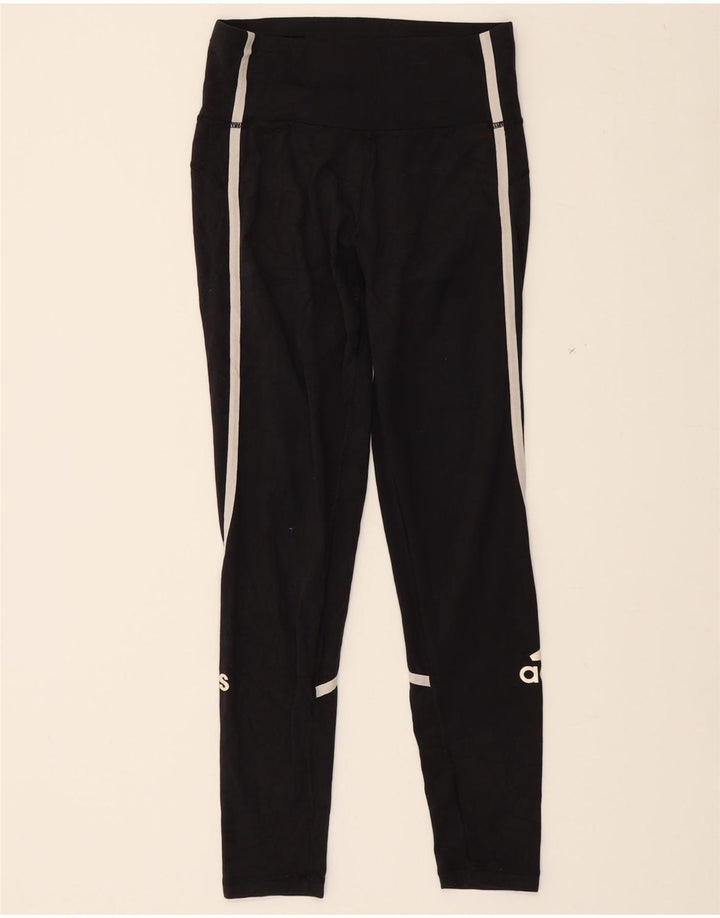 ADIDAS Womens Climalite Graphic Leggings UK 12/14 Medium  Black Polyester Vintage Adidas and Second-Hand Adidas from Messina Hembry 