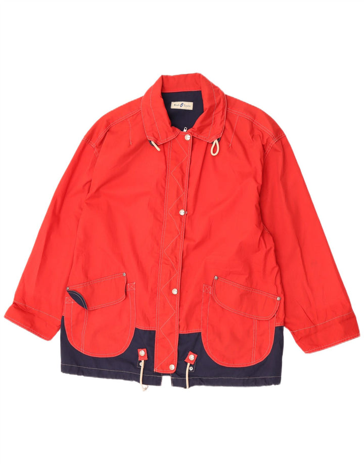 Giacca multiuso da donna vintage UK 16 grande poliestere color block rosso