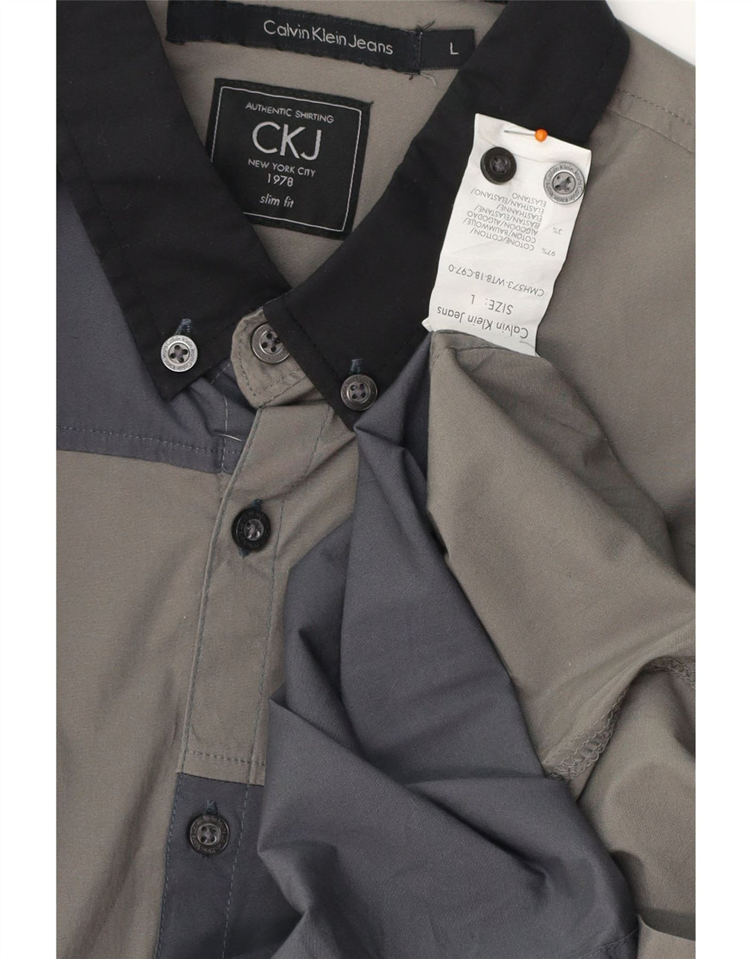 CALVIN KLEIN JEANS Camicia slim fit da uomo Large in cotone color block grigio
