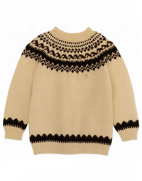 Maglione vintage da donna con scollo a barca UK 16 Large Beige Fair Isle