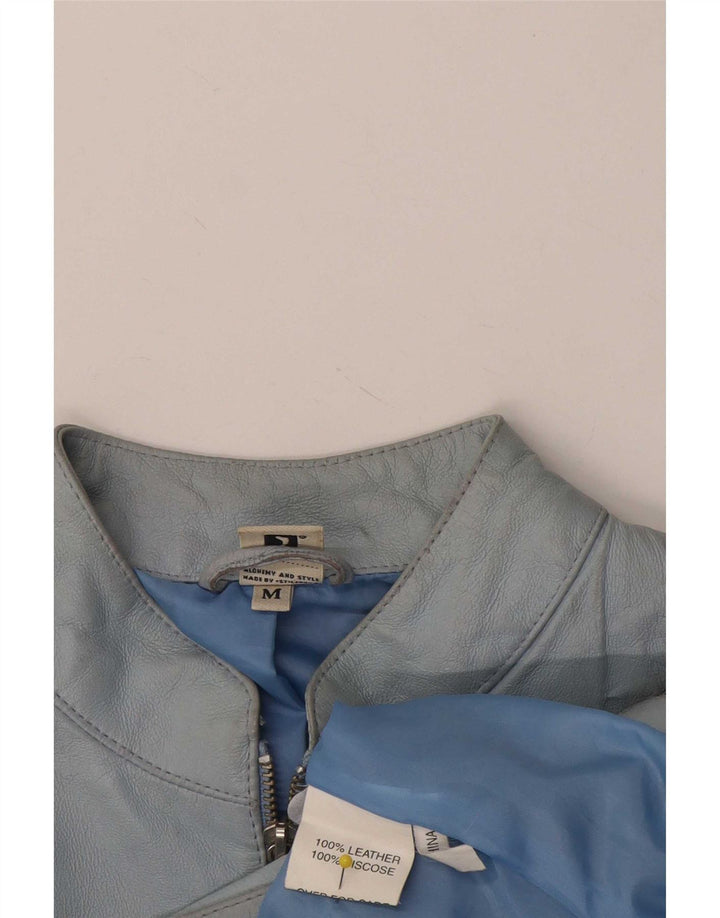 Giacca in pelle da donna vintage UK 14 in pelle blu medio