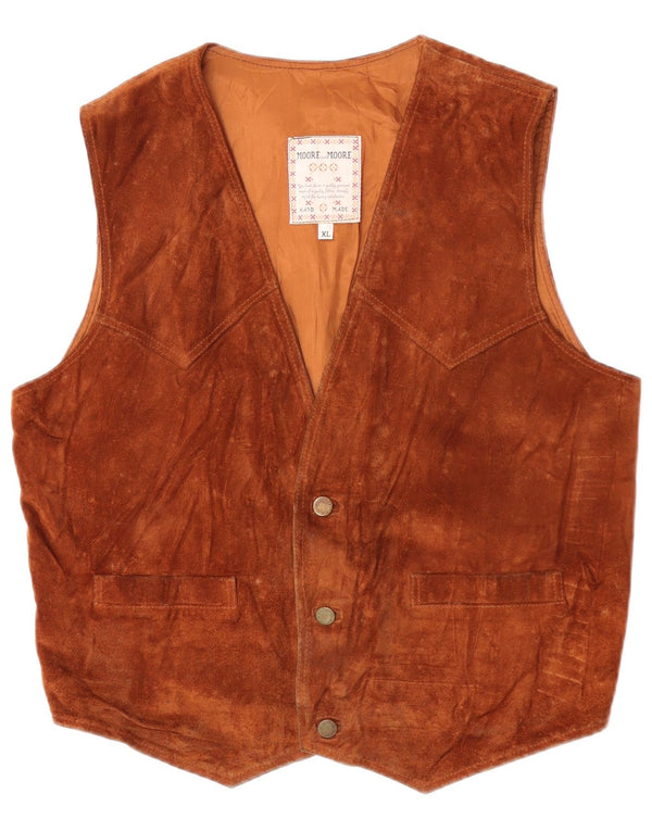 Gilet vintage da uomo in pelle scamosciata XL marrone