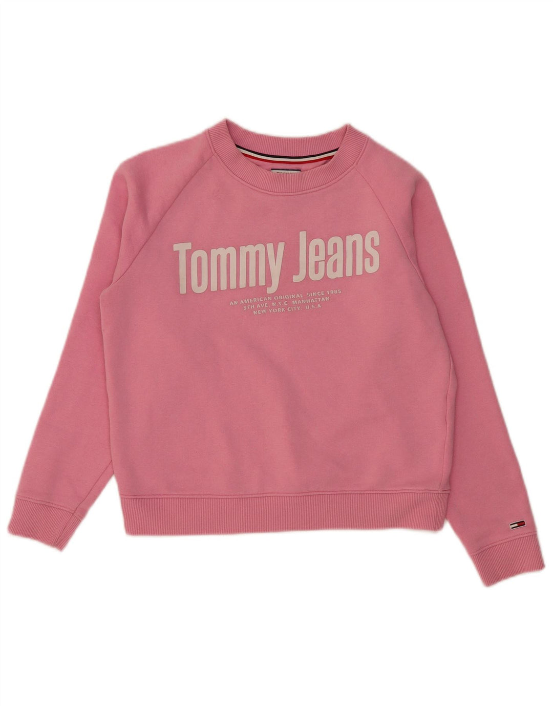 TOMMY HILFIGER Womens Crop Graphic Sweatshirt Jumper UK 14 Medium Pink