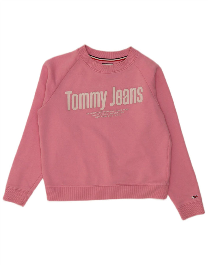 TOMMY HILFIGER Womens Crop Graphic Sweatshirt Jumper UK 14 Medium Pink