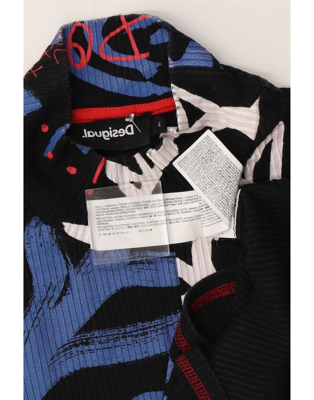 Desigual Donna Abstract Pattern Graphic Top Manica Lunga UK 14 Large Nero
