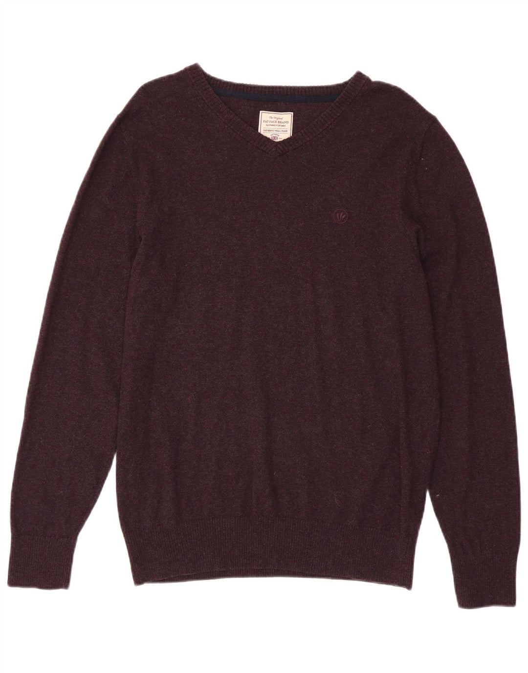 FAT FACE Maglione da uomo con scollo a V grande cotone bordeaux