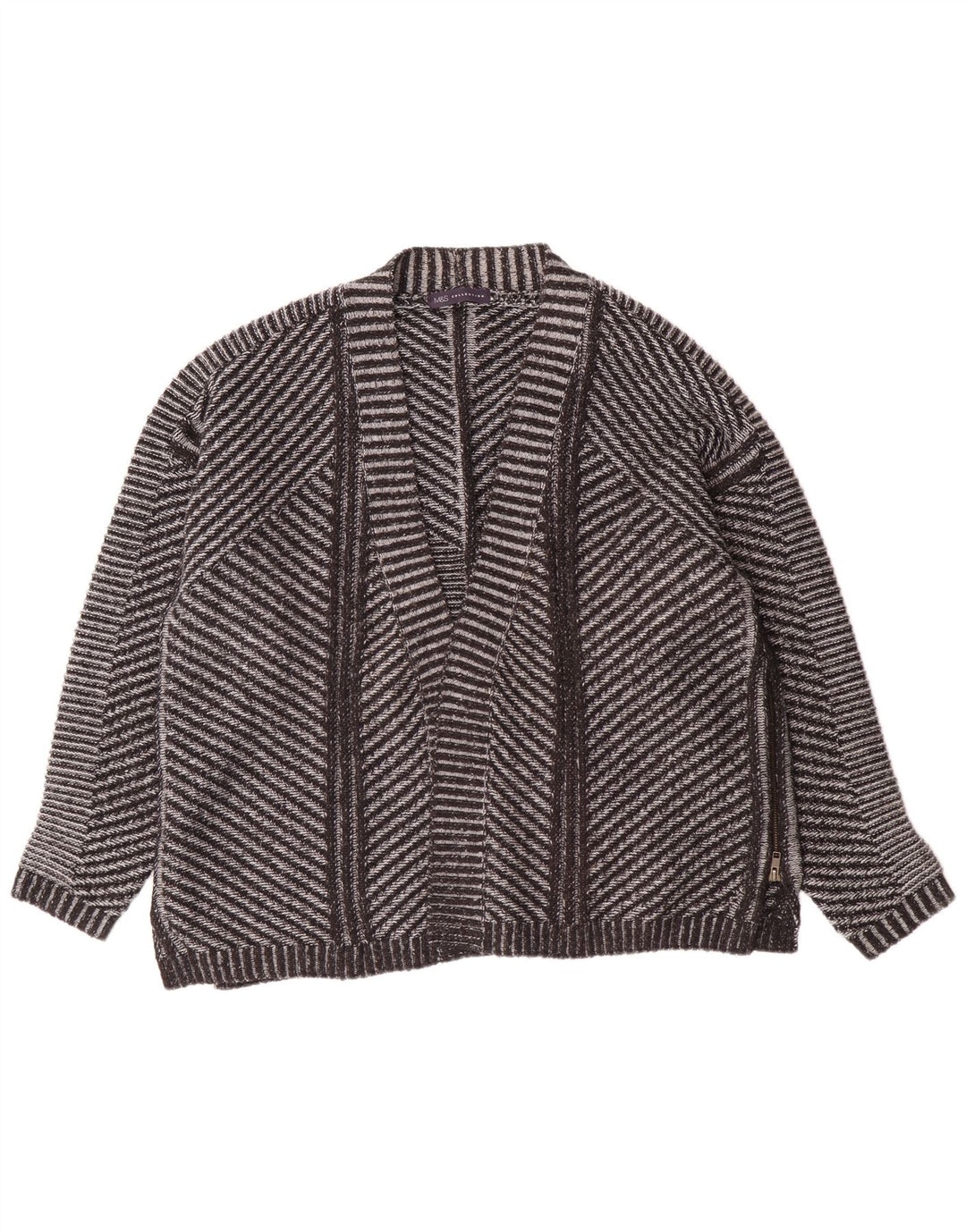 Maglione cardigan aperto da donna Marks & Spencer UK 26 5XL Acrilico a righe grigie