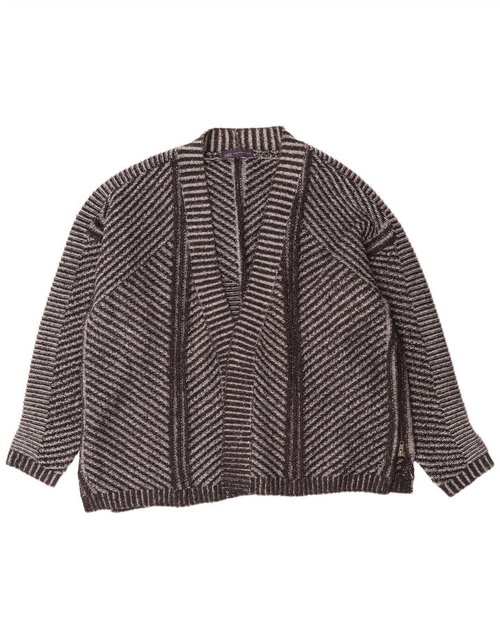 Maglione cardigan aperto da donna Marks & Spencer UK 26 5XL Acrilico a righe grigie