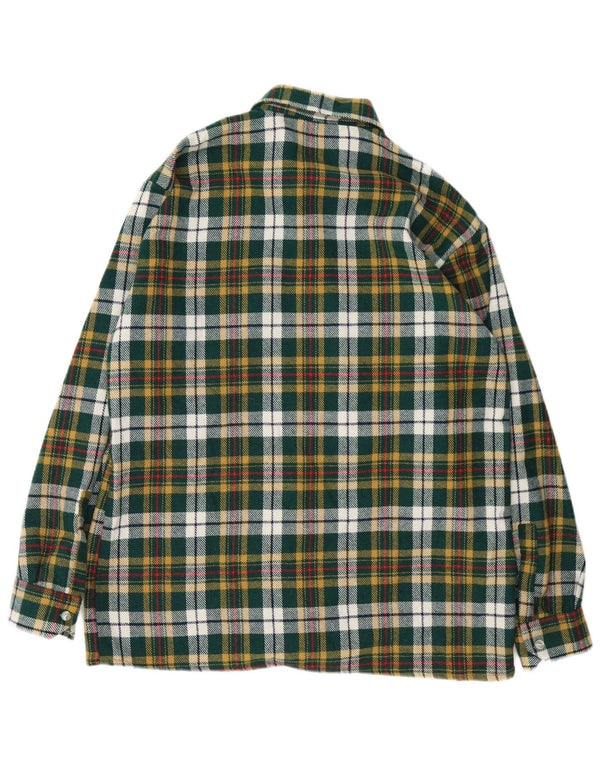 Camicia vintage da donna in flanella vestibilità ampia EU 44 XL lana a quadri verde