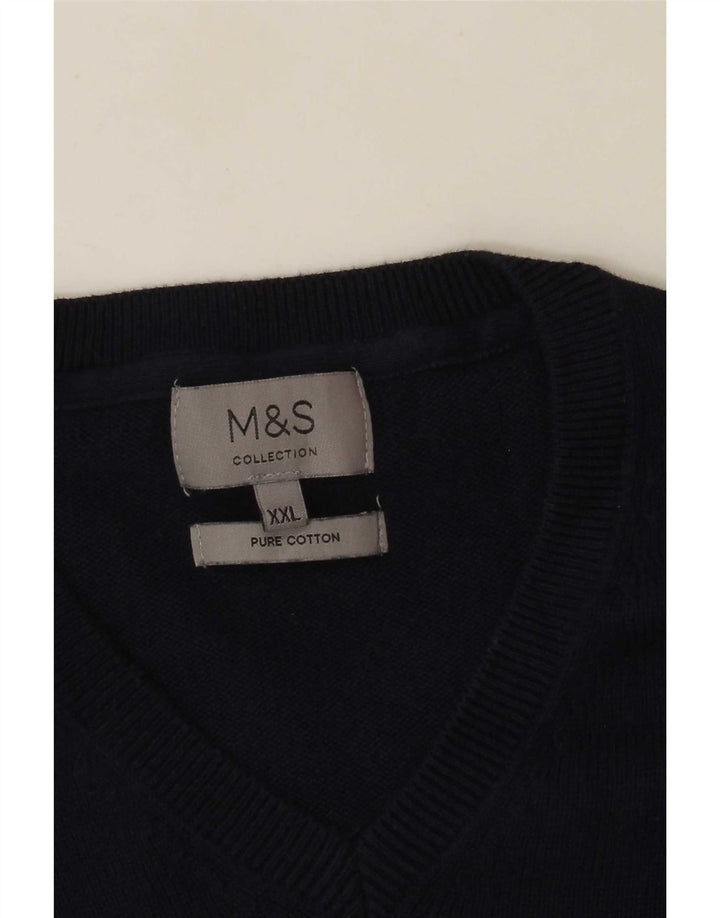 Maglione maglione con scollo a V da uomo Marks & Spencer 2XL cotone blu navy